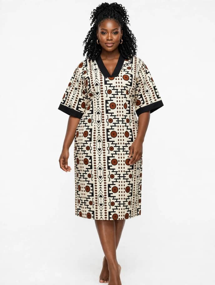 Cream Geometric Shift Dress