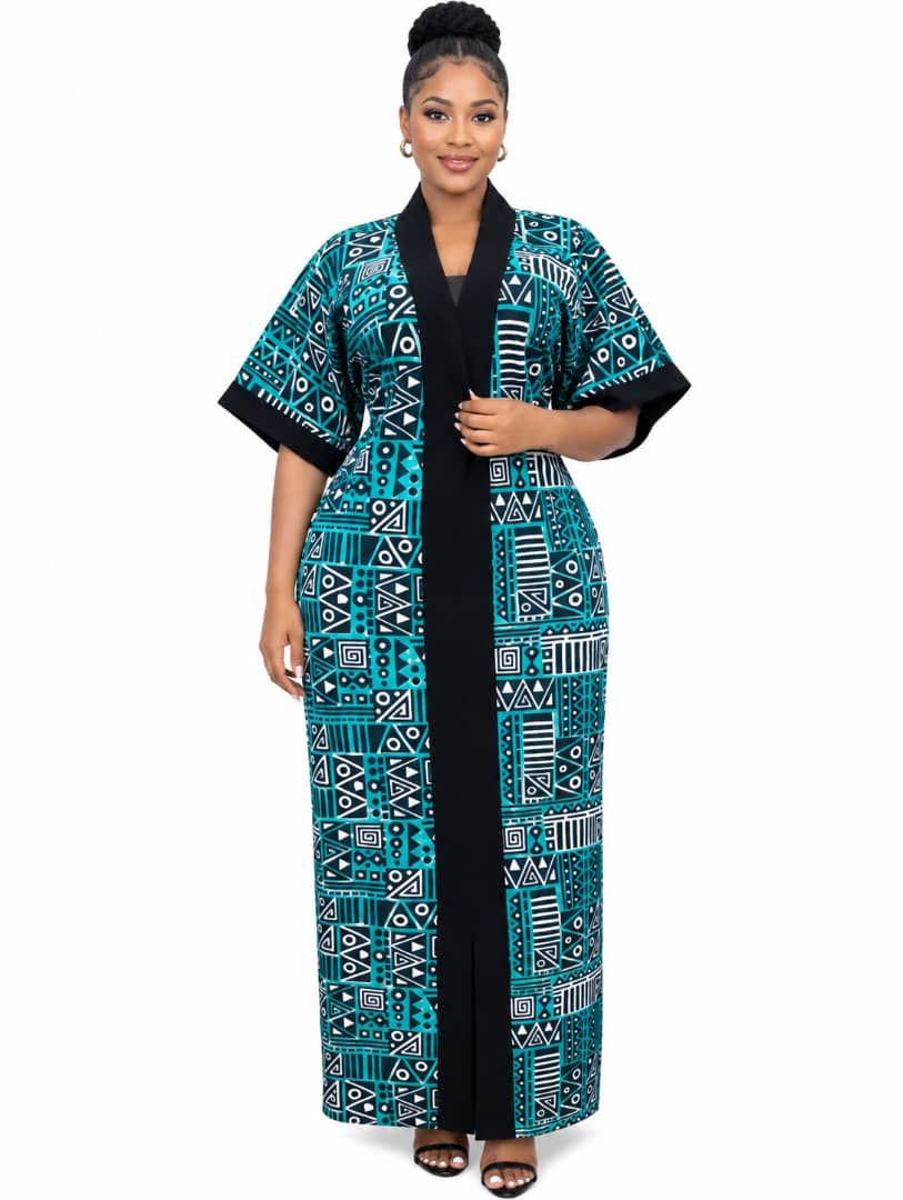 Teal Geometric Long Duster