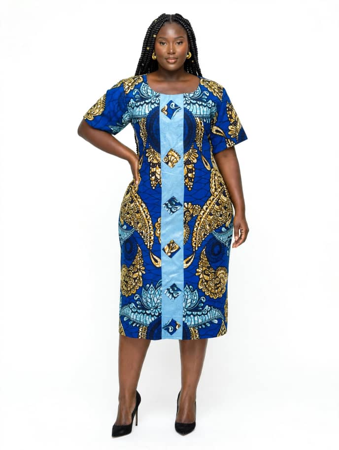 Blue & Gold Shift Dress