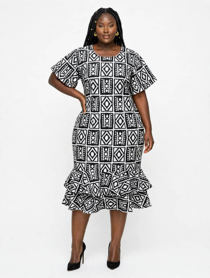 Monochrome Geometric Ruffle Dress