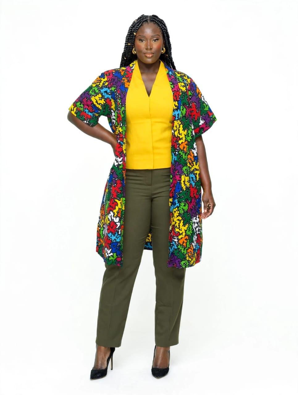 Bright Print Open-Front Jacket