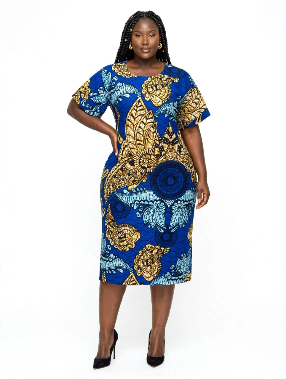 Blue & Gold Fitted Dress