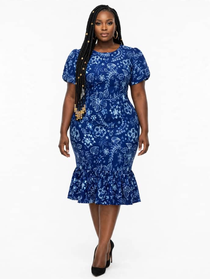 Indigo Floral Ruffle Dress