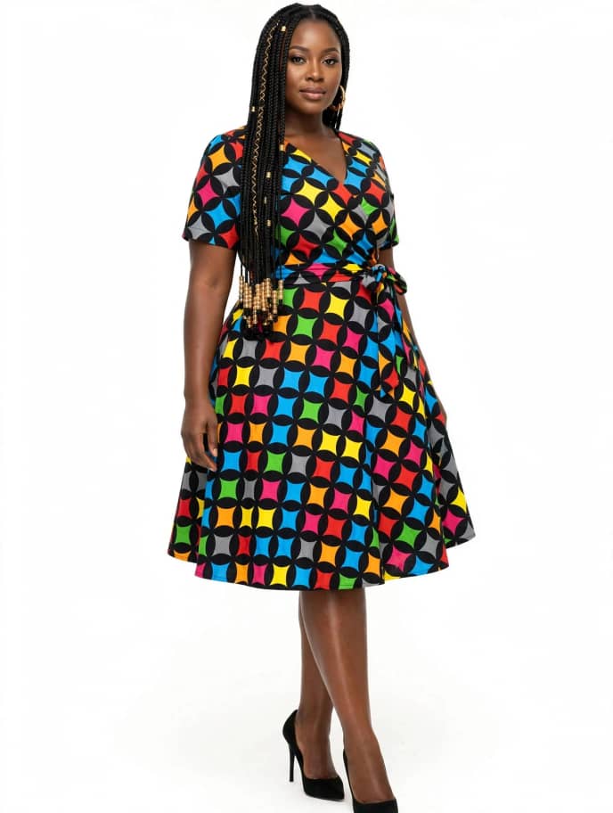 Rainbow Geometric Flared Dress