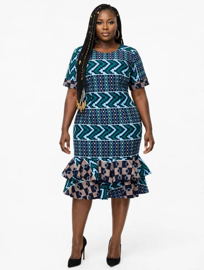 Teal Chevron Ruffle Dress